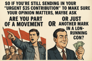 20251020 1129 questioning political contributions simple compose 01k81e163gfnerz6hsry6w1nht
