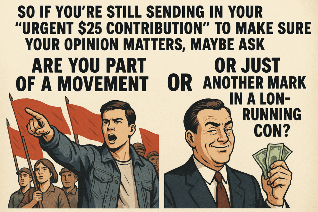 20251020 1129 questioning political contributions simple compose 01k81e163gfnerz6hsry6w1nht