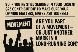 20251020 1129 questioning political contributions simple compose 01k81e163hfc68hehxvjvn0hzk