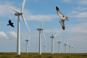 20251025 1707 windfarm and bird danger simple compose 01k8exbkfsej3rtsz8vz0wh2xe